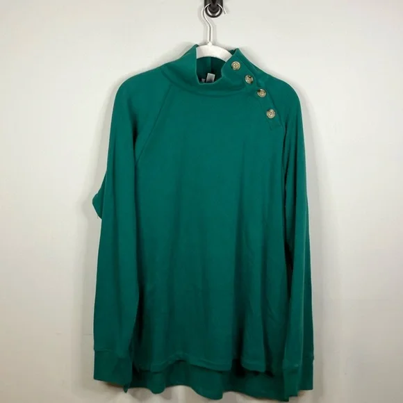 J Crew Factory green button collar sweatshirt - Picture 2 of 8